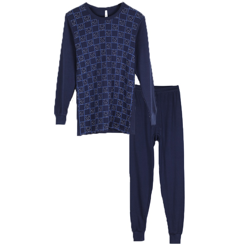 红豆(HODO)秋衣秋裤男士纯棉印花内衣套装 简约圆领薄款保暖内衣