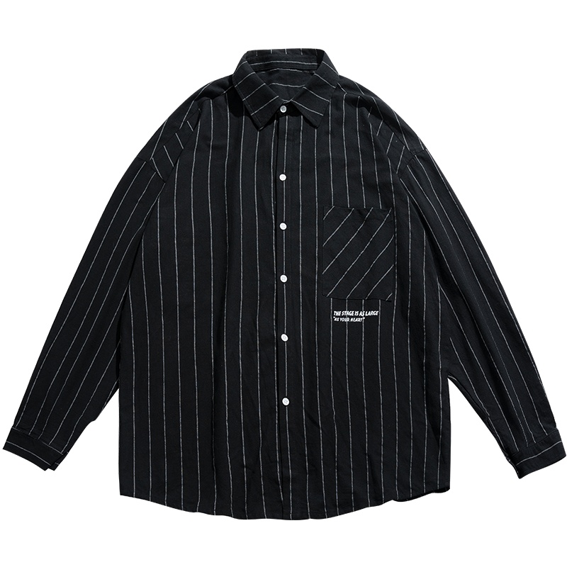 [直营]木林森(MULINSEN)秋新款衬衣男黑白撞色条纹拼接长袖衬衫外套户外休闲衣