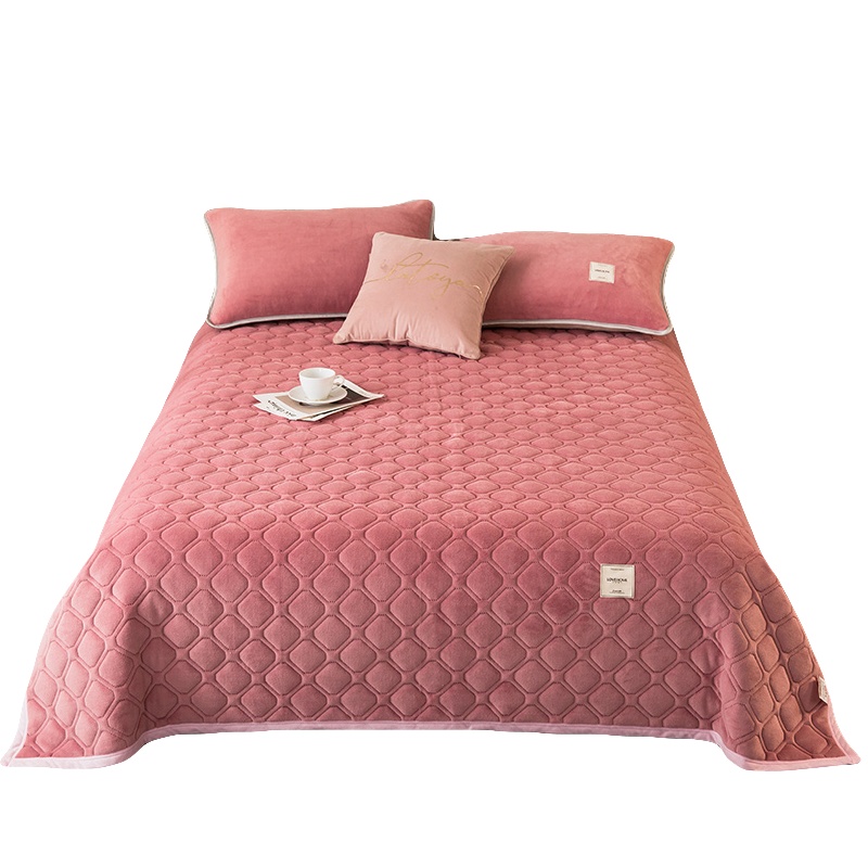 南极人(NanJiren)家纺 牛奶绒榻榻米床盖单件水晶绒面夹棉绗缝铺床单冬季防滑炕罩三件套