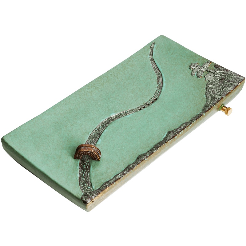 言艺陶瓷干泡茶盘家用储水长方小号茶托盘禅意创意复古茶台不含茶具 小桥流水