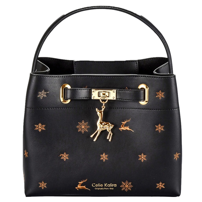 Celie Kalira女包真皮手提包时尚小鹿水桶包大容量洋气单肩挎包 8861