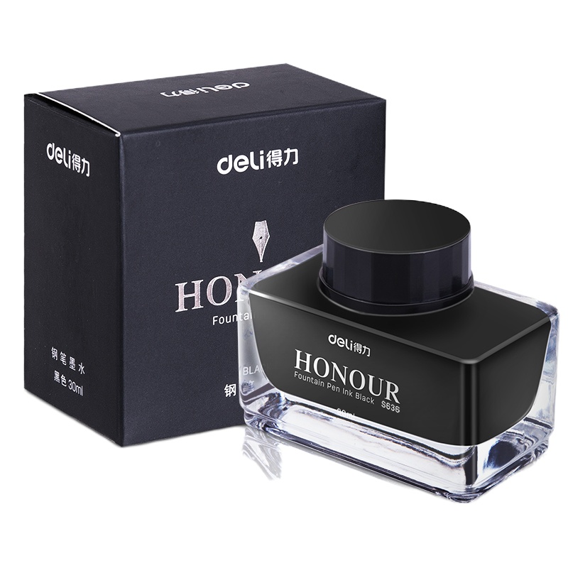 得力(deli) S636 30ml 黑色墨水 非碳素黑色钢笔墨水 墨水颗粒细腻 不易堵笔 呵护笔尖