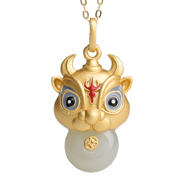 印象眸 s925银镶和田玉白玉生肖牛女款玉石挂件 附送证书