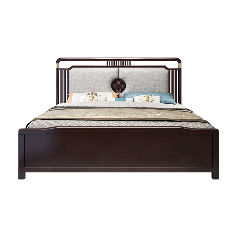 月影梳桐新中式实木床1.8米现代轻奢主卧双人床中国风1.5m高箱抽屉储物床