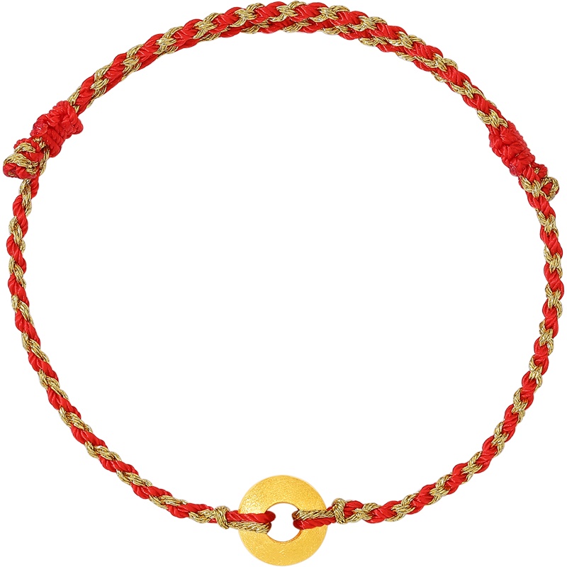 周大生黄金红绳手链女足金简约圆环手工编绳新款正品手链手饰手绳
