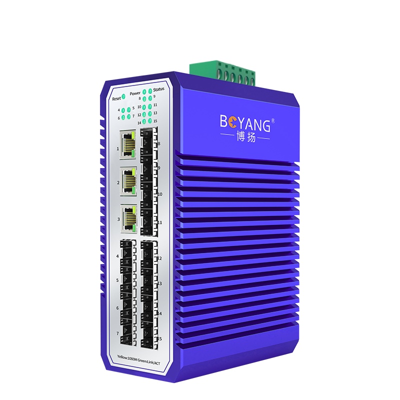 博扬 工业级交换机 12光3电千兆SFP 宽温宽压 DIN导轨式以太网交换机 含电源不含模块 Y-ISUGC021