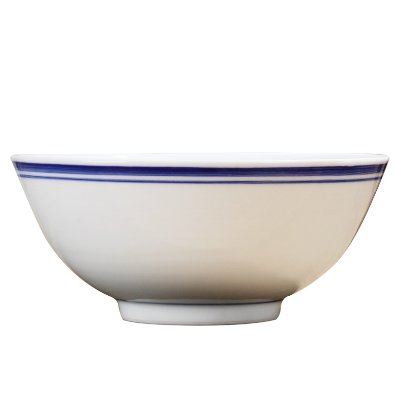 LICHEN 陶瓷蓝边大面碗7英寸景德镇青花汤碗釉下彩手绘餐具 微波炉使用