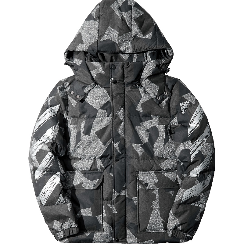 黑鲸 HLAJEANS立领连帽羽绒服男冬款个性印花保暖外套男CWRAJ48040A