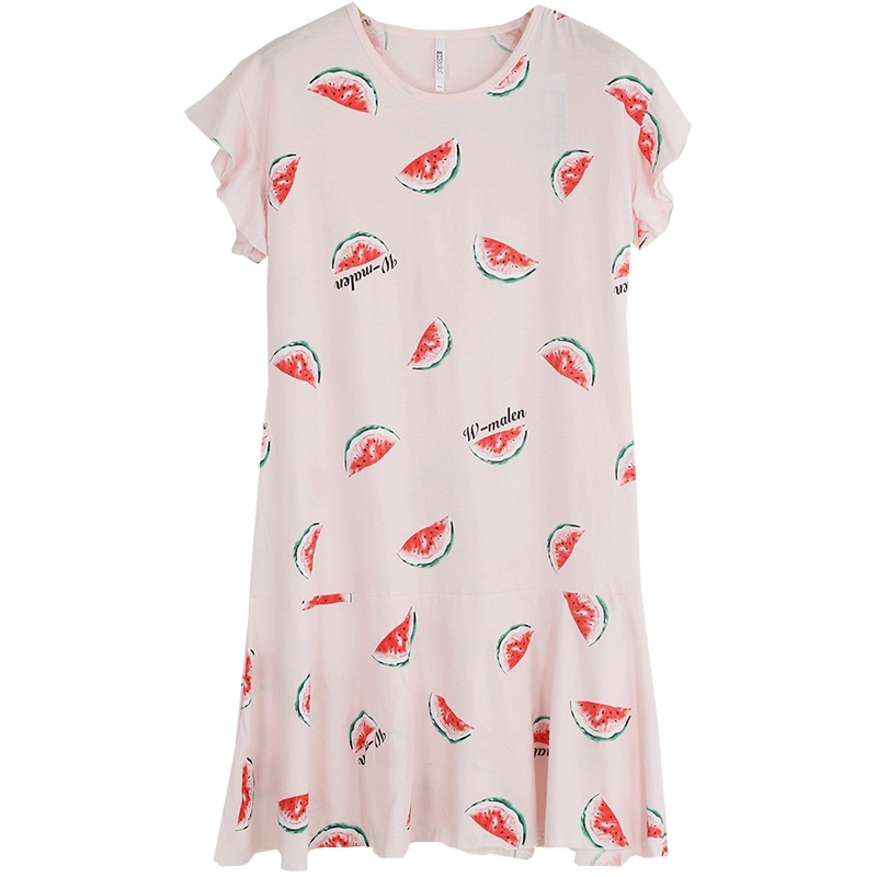 红豆居家(Hodohome)20年春夏新款女士纯棉水果印花小清新可外穿短袖家居睡裙