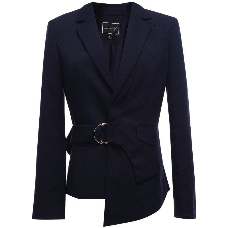 欧昵雪不对称系带收腰短款西装外套女长袖不规则西服