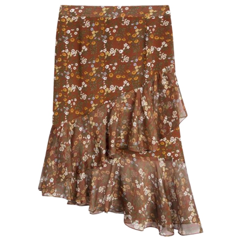 【专柜同款】拉夏贝尔波浪裙子夏中长款小碎花半身裙高腰气质雪纺中裙女神范30082676