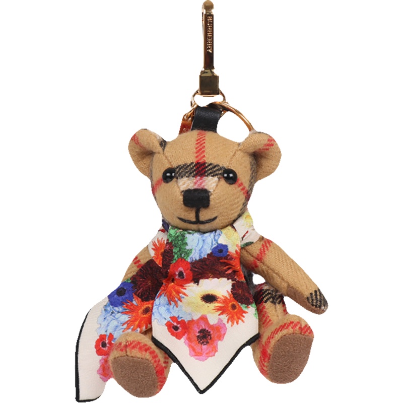 BURBERRY 博柏利 女士古典黄色羊绒丝巾装饰Thomas泰迪熊钥匙扣 80234841