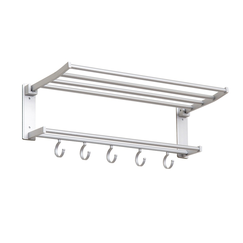 欧润哲 浴室置物架 太空铝制可钉无痕浴室二层毛巾架 自带挂钩长50cm