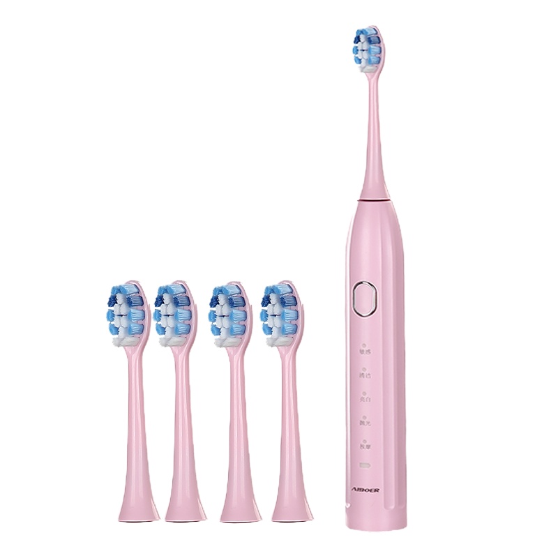 爱博尔(AIBOER)电动牙刷成人声波震动充电式电动牙刷 自动牙刷 智能成人电动牙刷 情侣软毛牙刷 美白洁齿樱花粉4刷头
