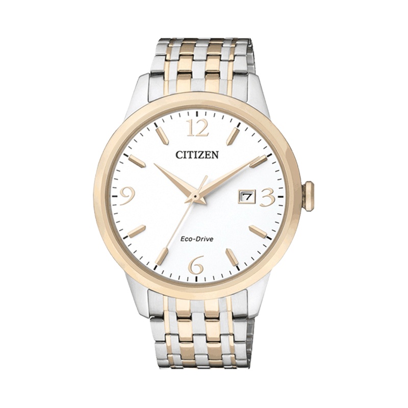 西铁城CITIZEN光动能不锈钢间玫瑰金色表带情侣表男表BM7304-59A