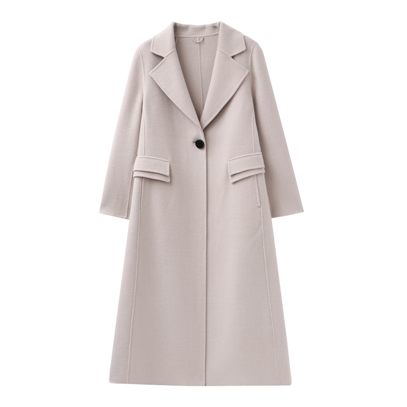 恒源祥女士毛呢大衣秋冬款双面羊毛大衣女中长款修身纯色毛呢外套
