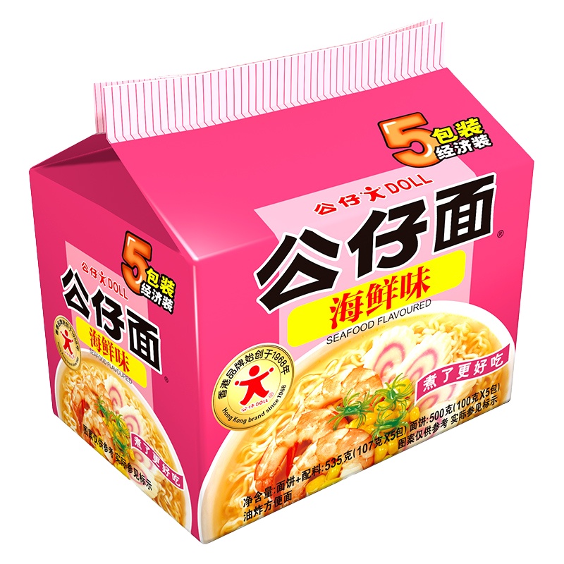 公仔面5连包海鲜味535g日式拉面耐煮火锅面方便面泡面