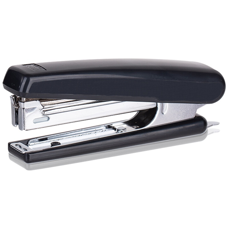 得力(deli)0221小型订书机黑色10号办公商务多功能订书器学生桌面迷你装订机