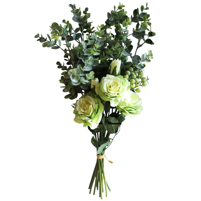 墨斗鱼 仿真花套装 客厅花瓶插花仿真植物园林假花装饰花餐桌仿真绿植 玫瑰尤加利花束绿色6590