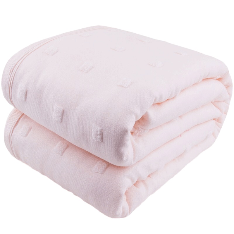 三利 毛巾被 纯棉清雅纱布毛圈盖毯 双人空调被盖毯 A面棉布B面毛圈-浅藕色