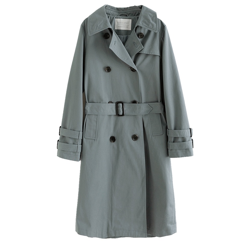 云上生活春秋装中长款双排扣纯色经典女式风衣