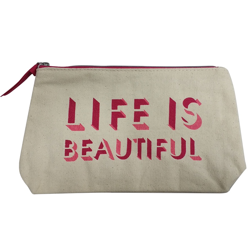 LANCOME 兰蔻米色帆布手拿包