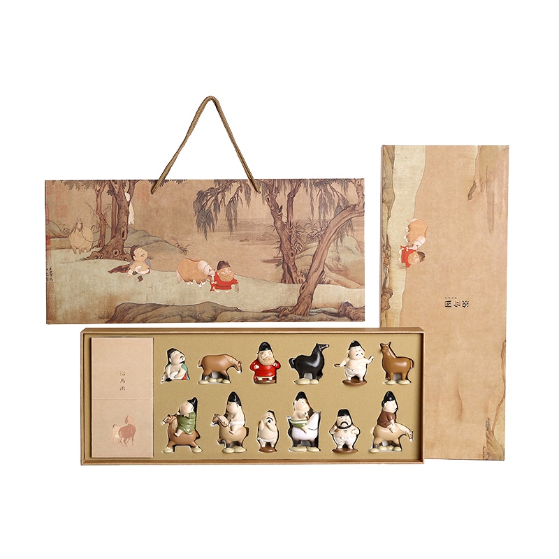 故宫—Q版赵孟頫浴马图-古画娃娃摆件套装