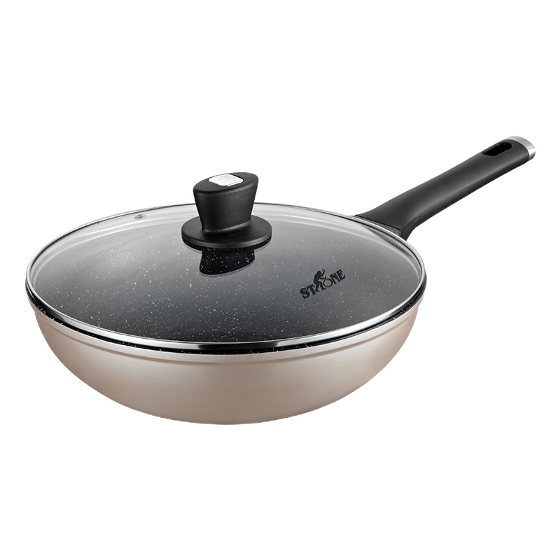 司顿 30CM麦饭石色铝铸不粘炒锅 STH074