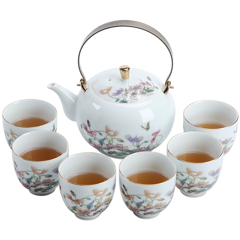 苏氏陶瓷茶具套组 国色天香提梁壶大壶大杯描金礼盒茶具