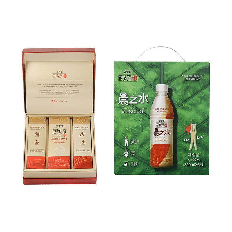 正官庄恩珍源红参饮料组合 晨之水谷物味饮料350ml*6+椴蜜红参饮品Ⅱ300g 含红参健康饮料