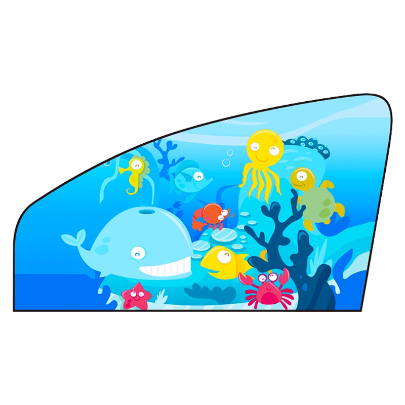 趣行 汽车窗帘遮阳帘侧窗磁吸式车窗防晒隔热遮阳挡车载卡通遮光布通用型 海底世界-副驾驶窗户单片