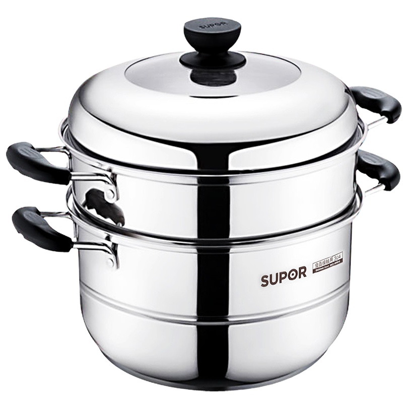 苏泊尔（SUPOR）蒸锅易存储304不锈钢双层复底30cm大蒸锅燃气电磁炉适用蒸鱼锅汤锅蒸笼SZ30B1