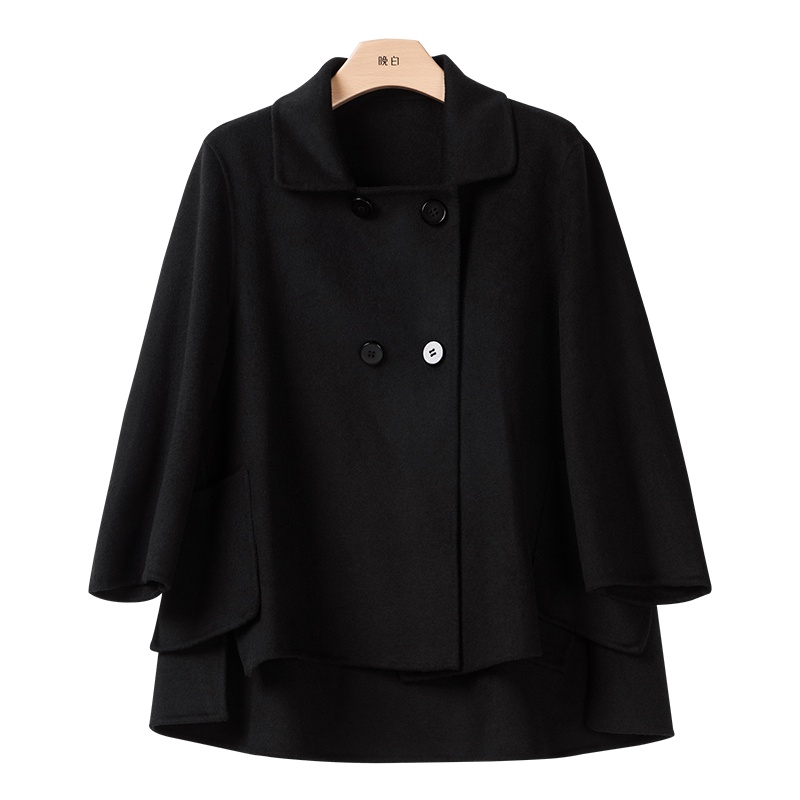 晩白 新品通勤气质百搭纯色双排扣常规款休闲双面呢羊毛外套女