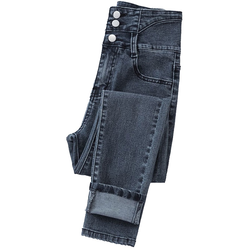 真维斯超高腰加绒牛仔裤女2021秋冬新款减龄收腹修身显瘦弹力裤子