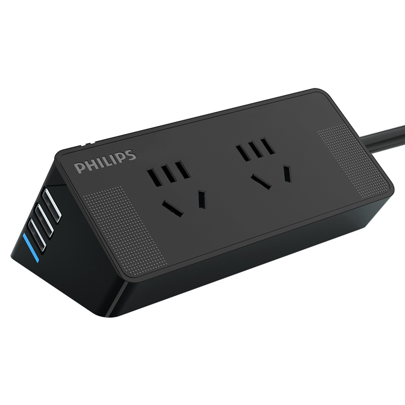 飞利浦(Philips)SPS2412G四位+3USB三角立体全长1.8米总控新国标带保护门智能插座转换接线板拖线板黑色
