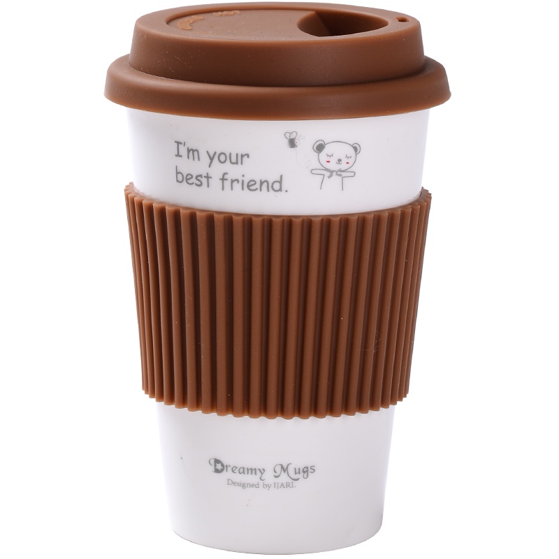 亿嘉IJARL 创意陶瓷情侣咖啡马克杯带盖随手水杯子三色可选