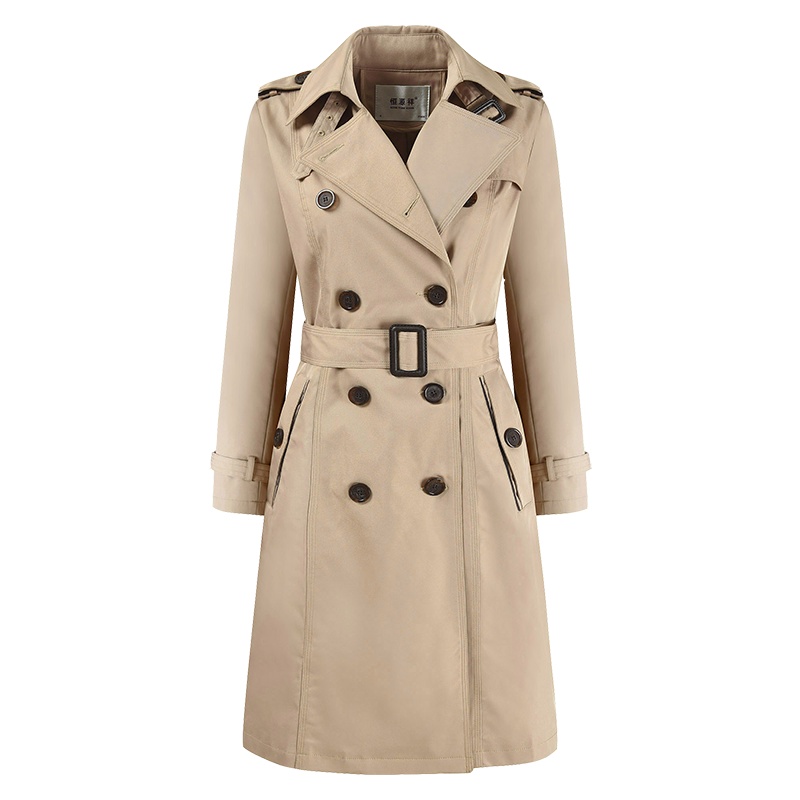 恒源祥风衣女中长款2020春秋休闲收腰气质大衣过膝外套小个子