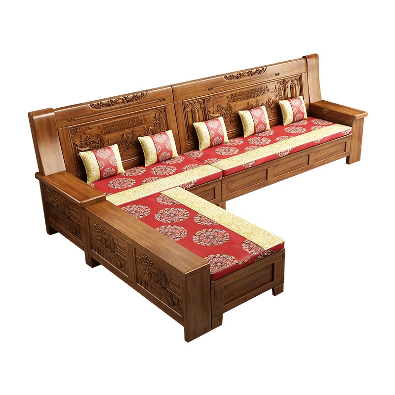 月影梳桐香樟木全实木沙发组合贵妃沙发储物冬夏两用客厅仿古中式家具