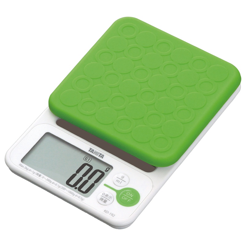 日本百利达(TANITA)精度0.1g家用烘焙秤厨房秤 KD-192 绿色硅胶秤盘 自动去皮 测量液体体积