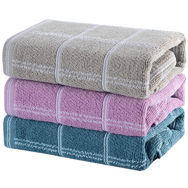 亚光(LOFTEX)毛巾家纺纯棉素色吸水柔软粉色蓝色彩色格韵面巾2条装90g/条 33*70cm
