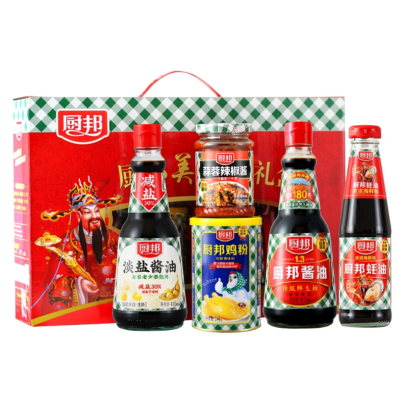 厨邦美味鲜礼盒5件套 调味品酱油蚝油鸡粉辣椒酱送礼