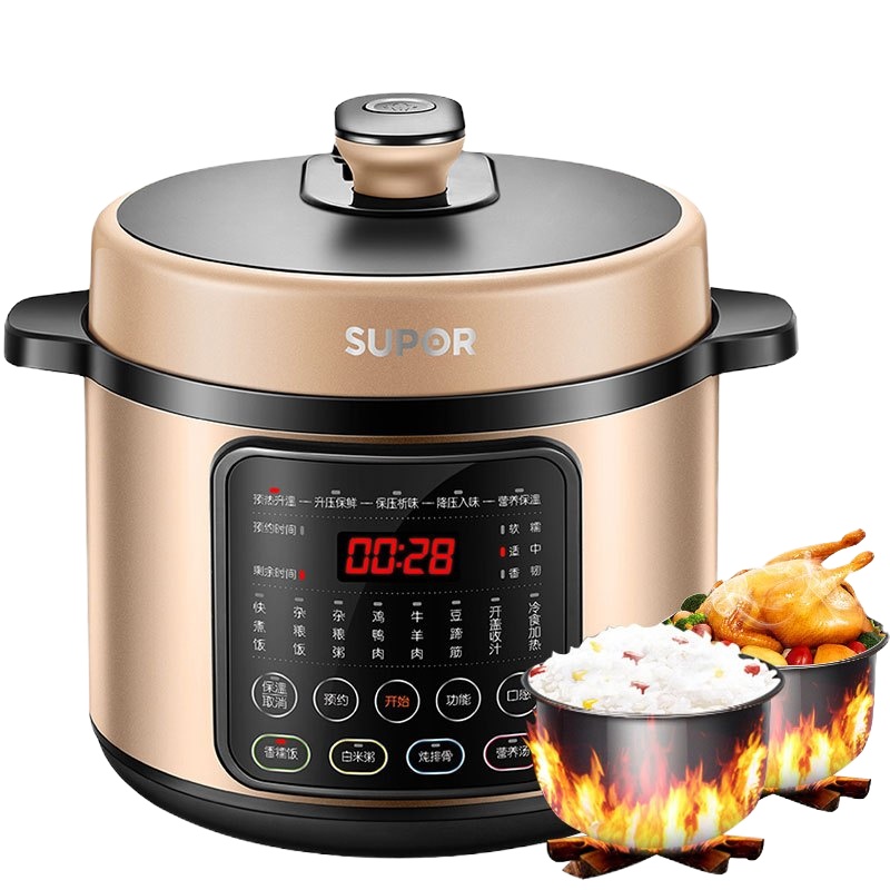 苏泊尔(SUPOR)电压力锅家用5L/升3-6人不粘锅彩琅双胆底盘加热定时预约功能压力锅CYSB50YCW10D-100