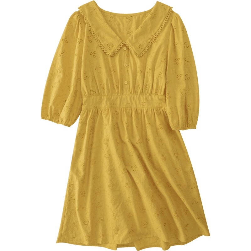 Othermix小南瓜连衣裙2021年夏季新款法式娃娃领绣花灯笼袖女裙子