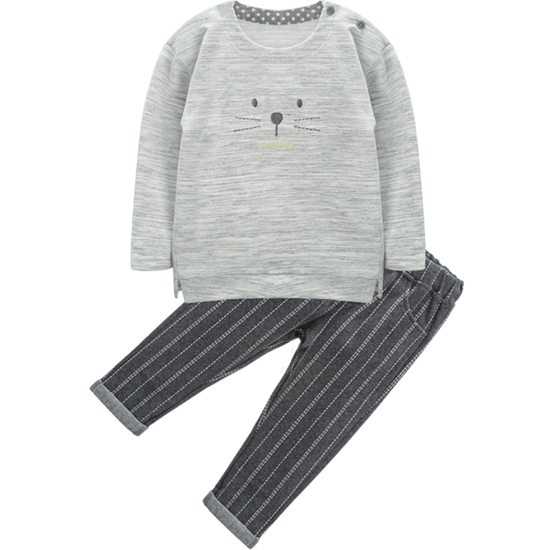 男童春季长袖圆领衬衣竖条裤子男宝宝外出两件套1-5岁