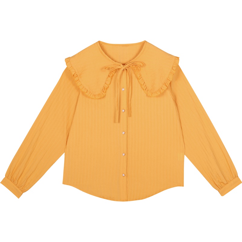 2019秋装新款设计感娃娃领甜美木耳边衬衫女宽松时尚洋气超仙衬衣