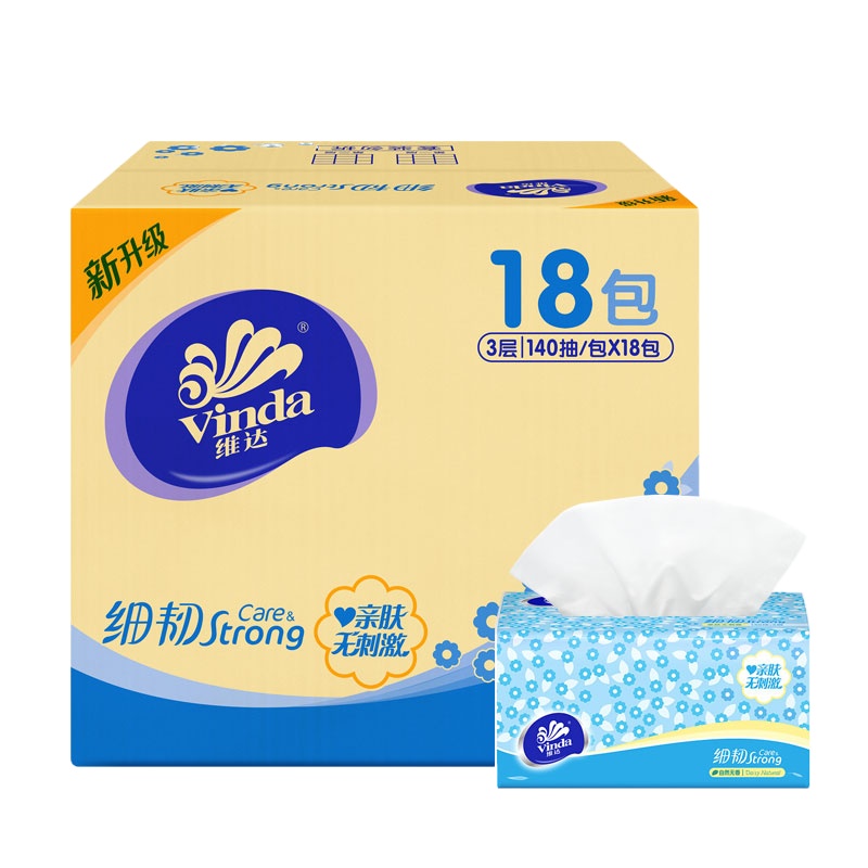 维达(Vinda)抽纸 细韧S码3层140抽*18包(小规格) 整箱