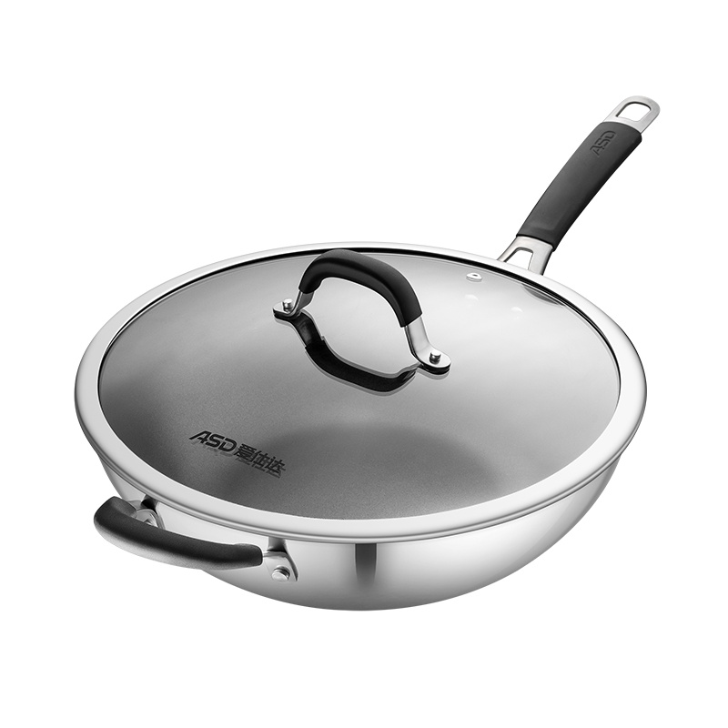 爱仕达(ASD)锅具32CM不锈钢锅CC32A3WG 304不锈钢三层复合钢耐用易洁家用炒菜锅 磁炉通用健康不粘炒锅
