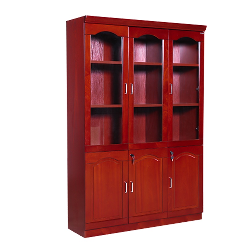 [红心家居]文件柜三门玻璃门柜木质办公室书柜油漆实木贴皮资料柜档案柜落地柜子