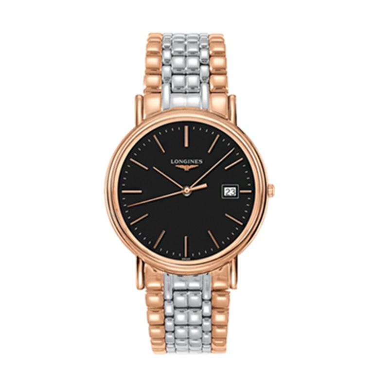 浪琴(Longines)手表男表 瑰丽系列石英精钢腕表 L4.790.1.59.7 玫金黑盘38mm