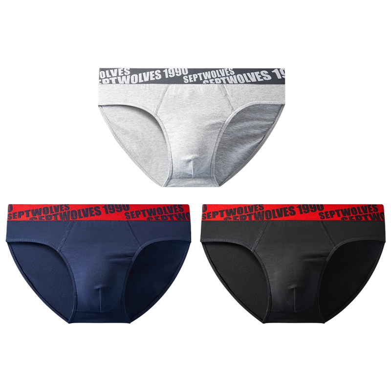 七匹狼[抑菌95%纯棉]3条纯棉三角透气吸汗内裤男士内裤